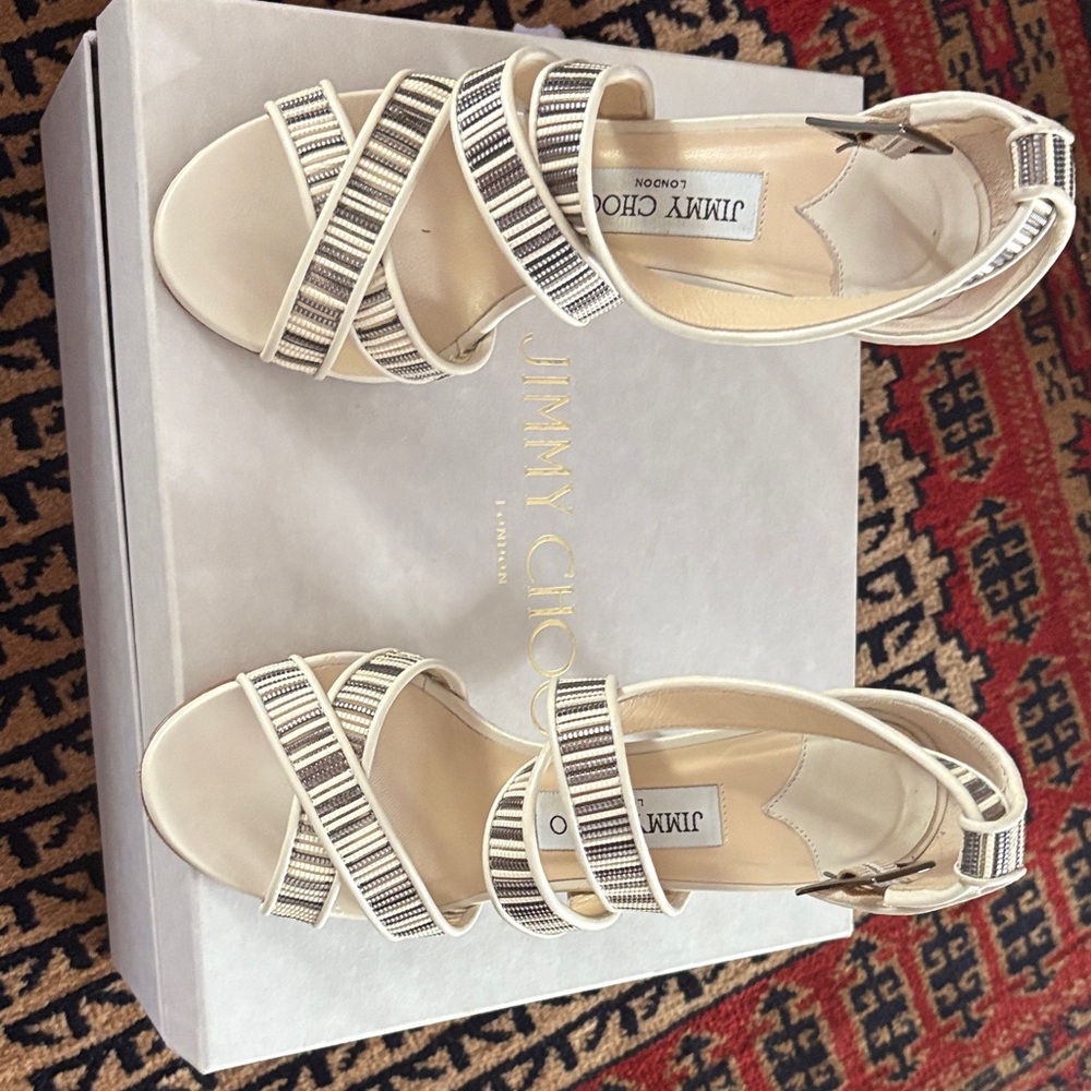Jimmy Choo Cream and Black Strappy Sandals